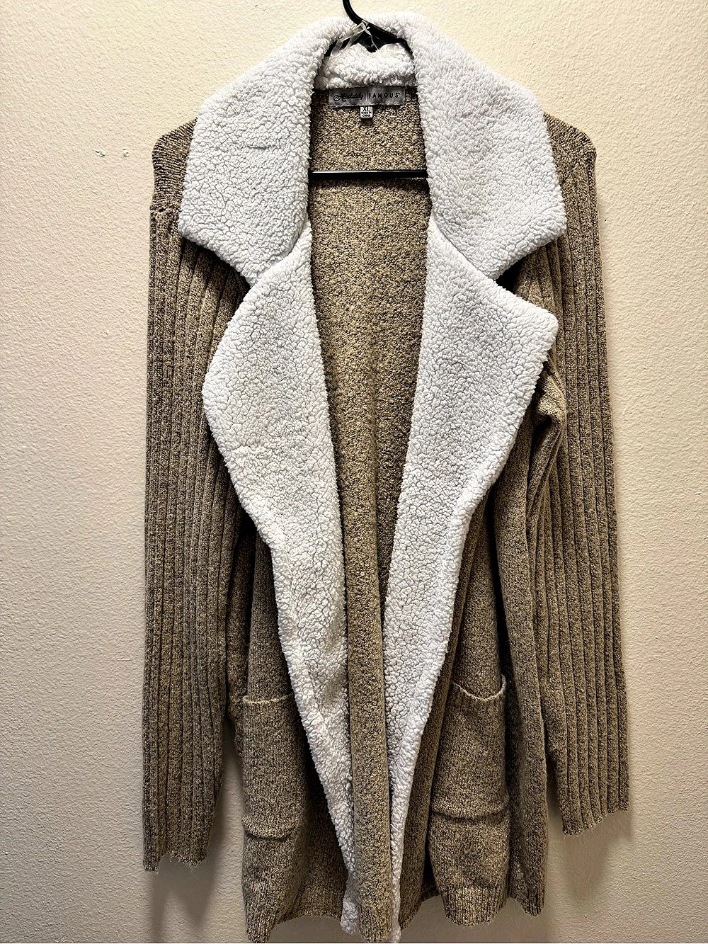Absolutely Famous Sherpa Collar Cardigan in Brown & White Size XL